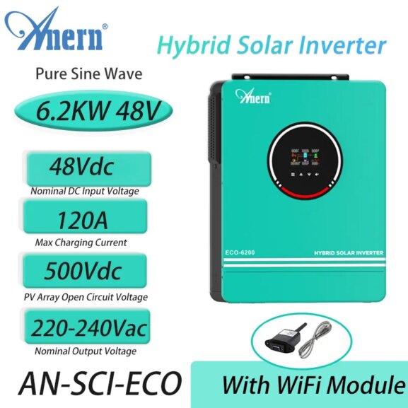 6200W 48V Hybrid Solar Inverter Pure Sine Wave MPPT 120A 230V Max